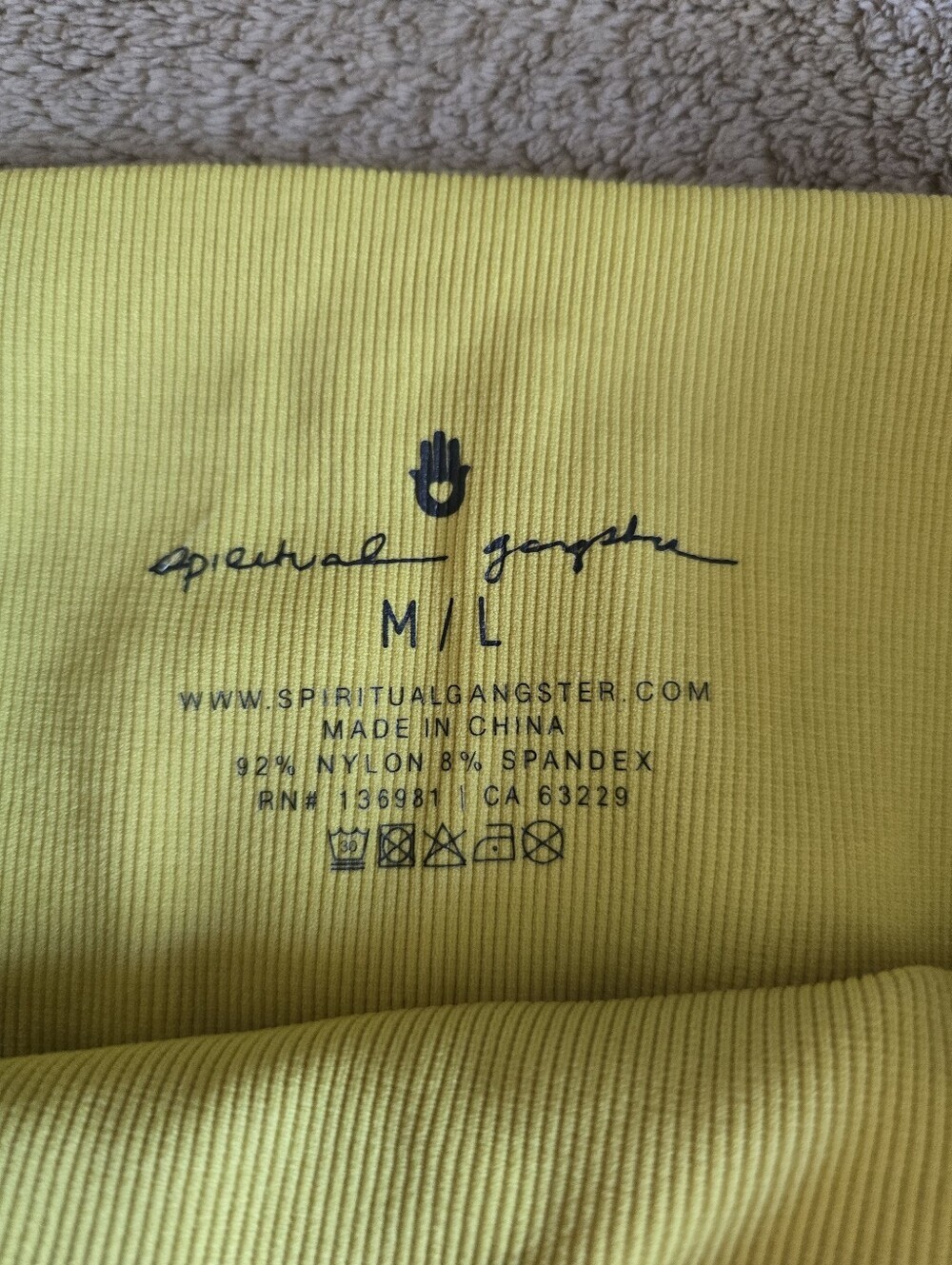 Spiritual Gangster Wrap Front Seamless Ribbed Leggings Bright Yellow Size M/L - Picture 10 of 10